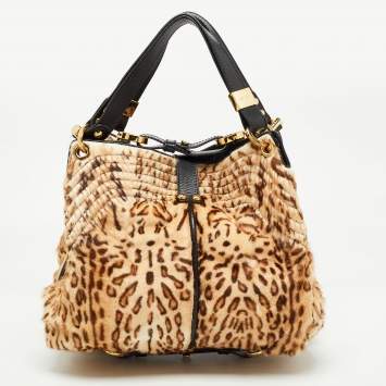 Pre Owned Jimmy Choo Brown/Black Leopard Print Calfhair and Leather Alex Hobo