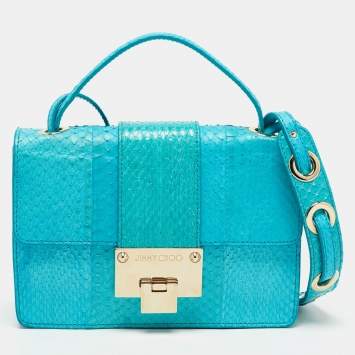 مملوكة مسبقًا Jimmy Choo Light Blue Watersnake Leather Rebel Crossbody Bag