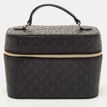 Pre Owned Jimmy Choo Black Monogram Leather Make Up Vanity Bag