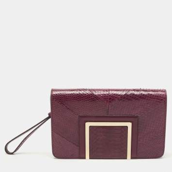 Pre Owned Jimmy Choo Purple Watersnake Leather Alara Wristlet Clutch