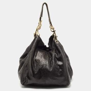 Pre Owned Jimmy Choo Black Python Leather Lohla Jayne Tote
