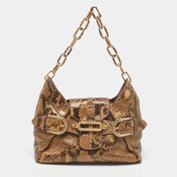 Pre Owned Jimmy Choo Gold/Brown Python Tulita Hobo