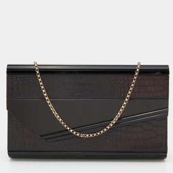 مملوكة مسبقًا Jimmy Choo Black Croc Embossed Leather and Acrylic Candy Chain Clutch