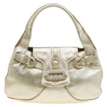 Pre Owned Jimmy Choo Gold Leather Tulita Hobo