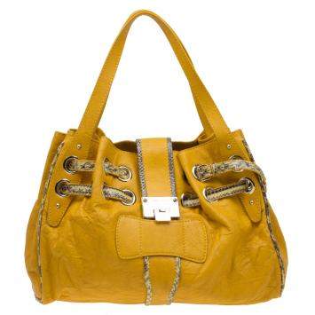 Pre Owned Jimmy Choo Yellow Leather with Python Trim Riki Tote