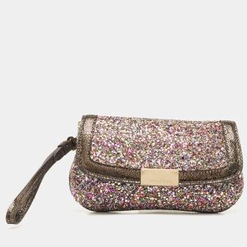 Pre Owned Jimmy Choo Multicolor Glitter and Leather Wristlet Pouch