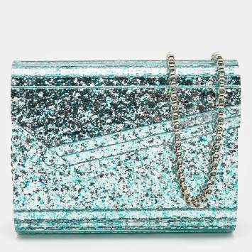 Pre Owned Jimmy Choo Mint Green Acrylic and Leather Candy Chain Clutch 