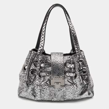 Pre Owned Jimmy Choo Silver Watersnake Leather Riki Tote