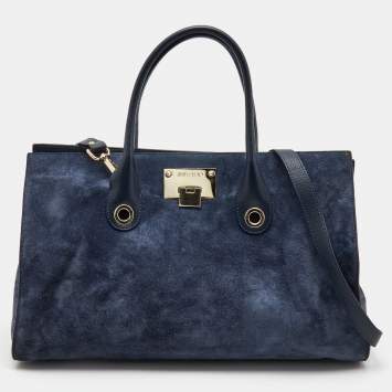 Pre Owned Jimmy Choo Blue Suede And Leather Riley Tote