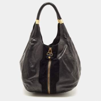 Pre Owned Jimmy Choo Black Leather and Suede Mandah Expandable Bag