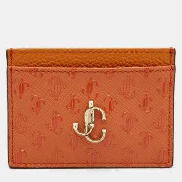 Pre Owned Jimmy Choo Orange Monogram Leather Umika Card Case