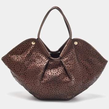 Pre Owned Jimmy Choo Metallic Bronze Perforated Leather Star Tote
