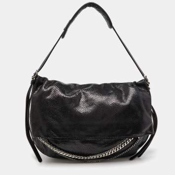Pre Owned Jimmy Choo Black Python Boho Biker Chain Shoulder Bag
