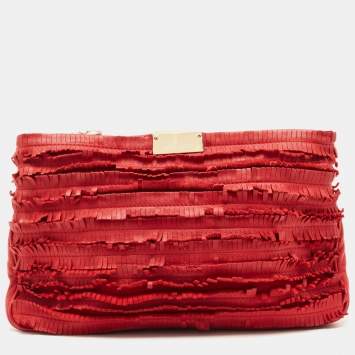 Pre Owned Jimmy Choo Red Leather and Suede Fringe Clutch