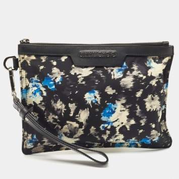 Pre Owned Jimmy Choo Multicolor Printed Nylon Wristlet Zip Pouch
