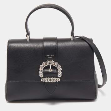 Pre Owned Jimmy Choo Black Medium Cheri Crystals Top Handle Bag
