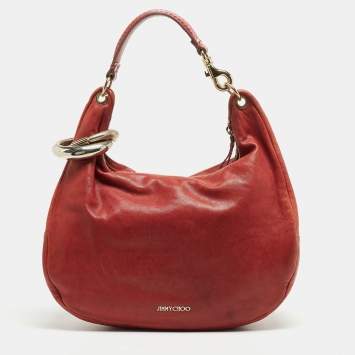 Pre Owned Jimmy Choo Red Leather Large Solar Hobo