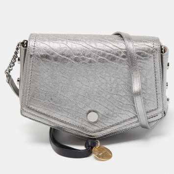 Pre Owned Jimmy Choo Silver Textured Leather Arrow Shoulder Bag