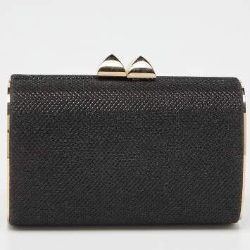 Pre Owned Jimmy Choo Black Fabric Lurex Frame Clutch