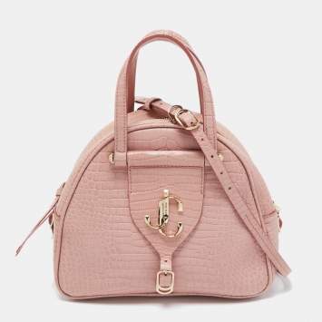 Pre Owned Jimmy Choo Pink Croc Embossed Leather Small Varenne Bowler Bag