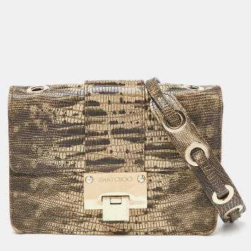 Pre Owned Jimmy Choo Black/Beige Croc Embossed Leather Rebel Crossbody Bag