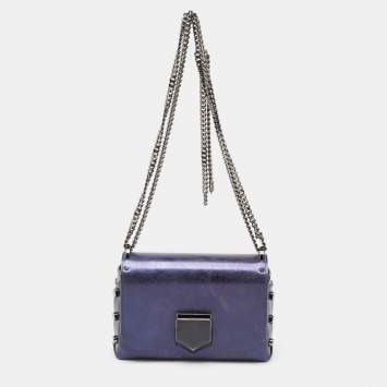 Pre Owned Jimmy Choo Metallic Navy Blue Leather Lockett City Shoulder Bag