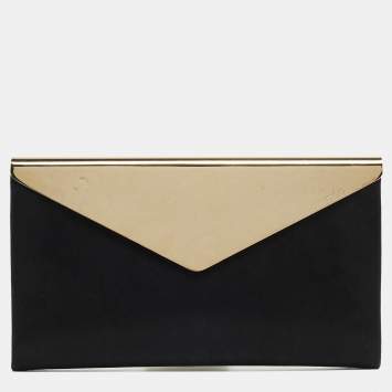 مملوكة مسبقًا Jimmy Choo Black Shimmer Suede Metal Envelope Clutch
