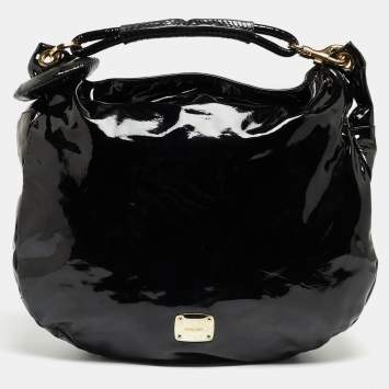 Pre Owned Jimmy Choo Black Patent Leather And Karung Large Saba Hobo