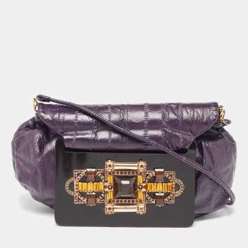 Pre Owned Jimmy Choo Purple Eel Leather Crystal Embellished Strap Clutch