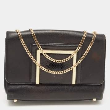 Pre Owned Jimmy Choo Black Leather and Snakeskin Trim Alba Shoulder Bag