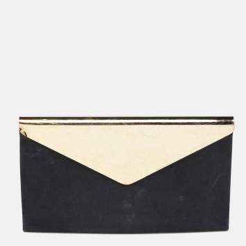 Pre Owned Jimmy Choo Black Shimmer Suede Charlize Metal Envelope Clutch