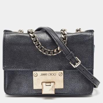 Pre Owned Jimmy Choo Metallic Blue Leather Rebel Crossbody Bag