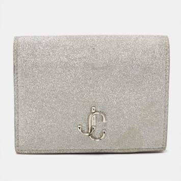 Pre Owned Jimmy Choo Silver Glitter Hanne Wallet