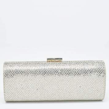 Pre Owned Jimmy Choo Gold Glitter Lurex Fabric Twill Tube Clutch