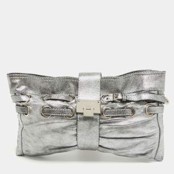 Pre Owned Jimmy Choo Silver Leather Riki Chain Shoulder Bag
