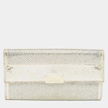 Pre Owned Jimmy Choo Gold Glitter and Leather Reese Continental Clutch