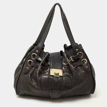 Pre Owned Jimmy Choo Black Leather and Snakeskin Trim Large Riki Bag