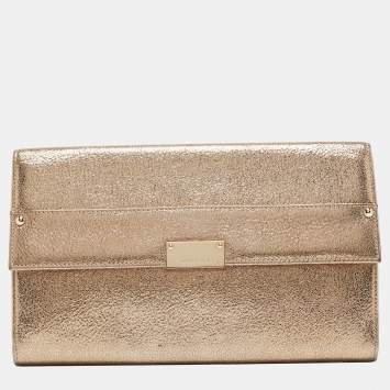 Pre Owned Jimmy Choo Gold Leather Large Reese Clutch
