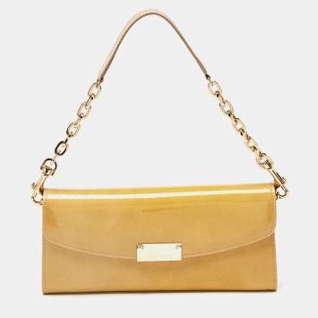 Pre Owned Jimmy Choo Cream Patent Leather Riane Chain Clutch