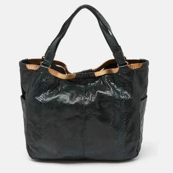 Pre Owned Jimmy Choo Dark Green Python Chain Detail Tote