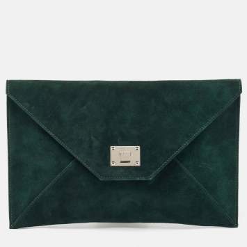 Pre Owned Jimmy Choo Dark Green Suede Rosseta Clutch