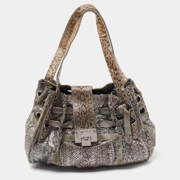 Pre Owned Jimmy Choo Grey Snakeskin Ramona Tote