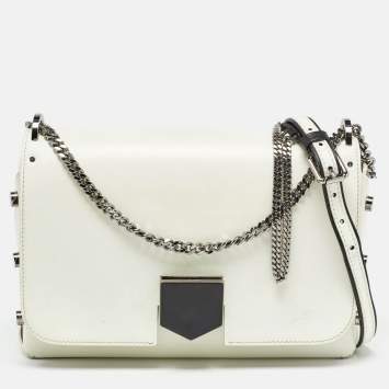 Pre Owned Jimmy Choo White Glazed Leather Lockett City Shoulder Bag