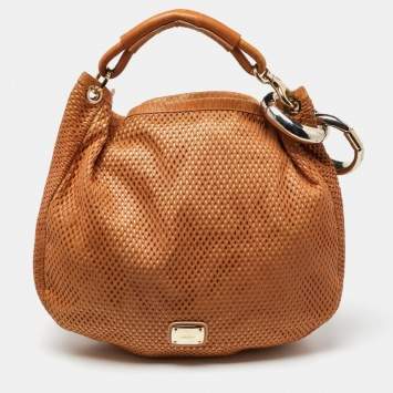 Pre Owned Jimmy Choo Tan Perforated Leather Sky Hobo
