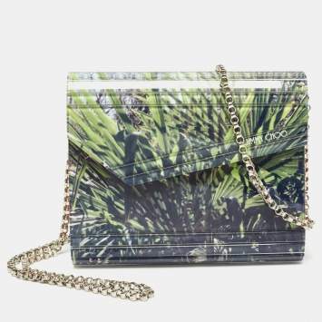 Pre Owned Jimmy Choo Multicolor Palm Print Acrylic and Suede Candy Chain Clutch