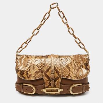 Pre Owned Jimmy Choo Brown/Gold Python and Leather Tulita Hobo