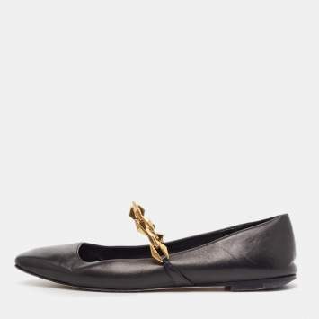 Pre Owned Jimmy Choo Black Leather Diamond Tilda Ballet Flats Size 39.5