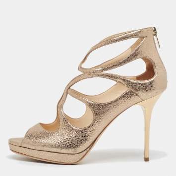 Pre Owned Jimmy Choo Metallic Gold Leather Strappy Sandals Size 38.5