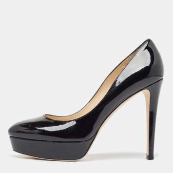Pre Owned Jimmy Choo Black Patent Leather Cosmic Pumps Size 38