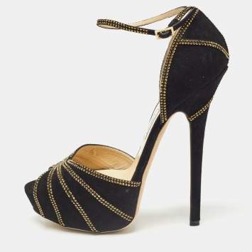 مملوكة مسبقًا Jimmy Choo Black Suede Kalpa  Peep Toe Pumps Size 41.5 